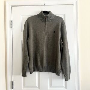 Gray Polo Knit Quarter Zip Sweater
